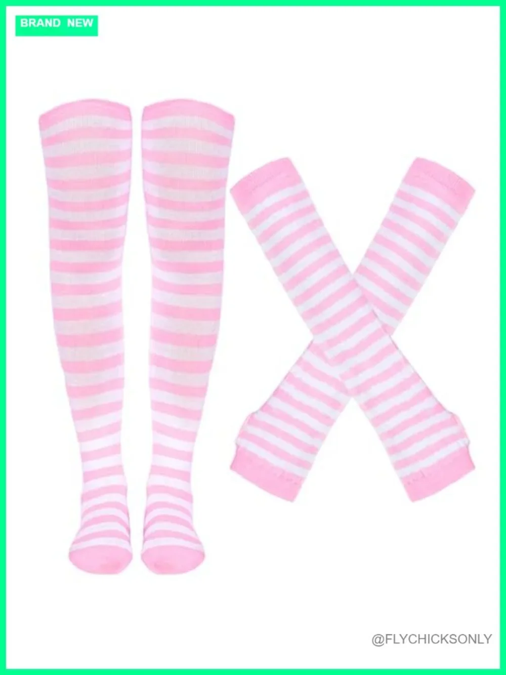 Striped Knee High Socks & Arm Warmer Fingerless Gloves Set